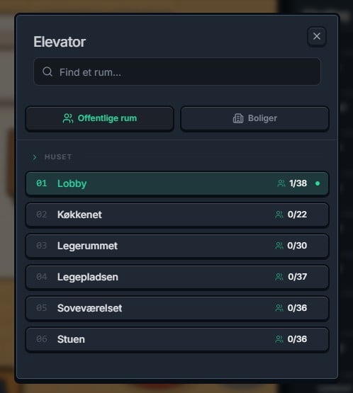 Elevatoren med Chatportalens offentlige rum